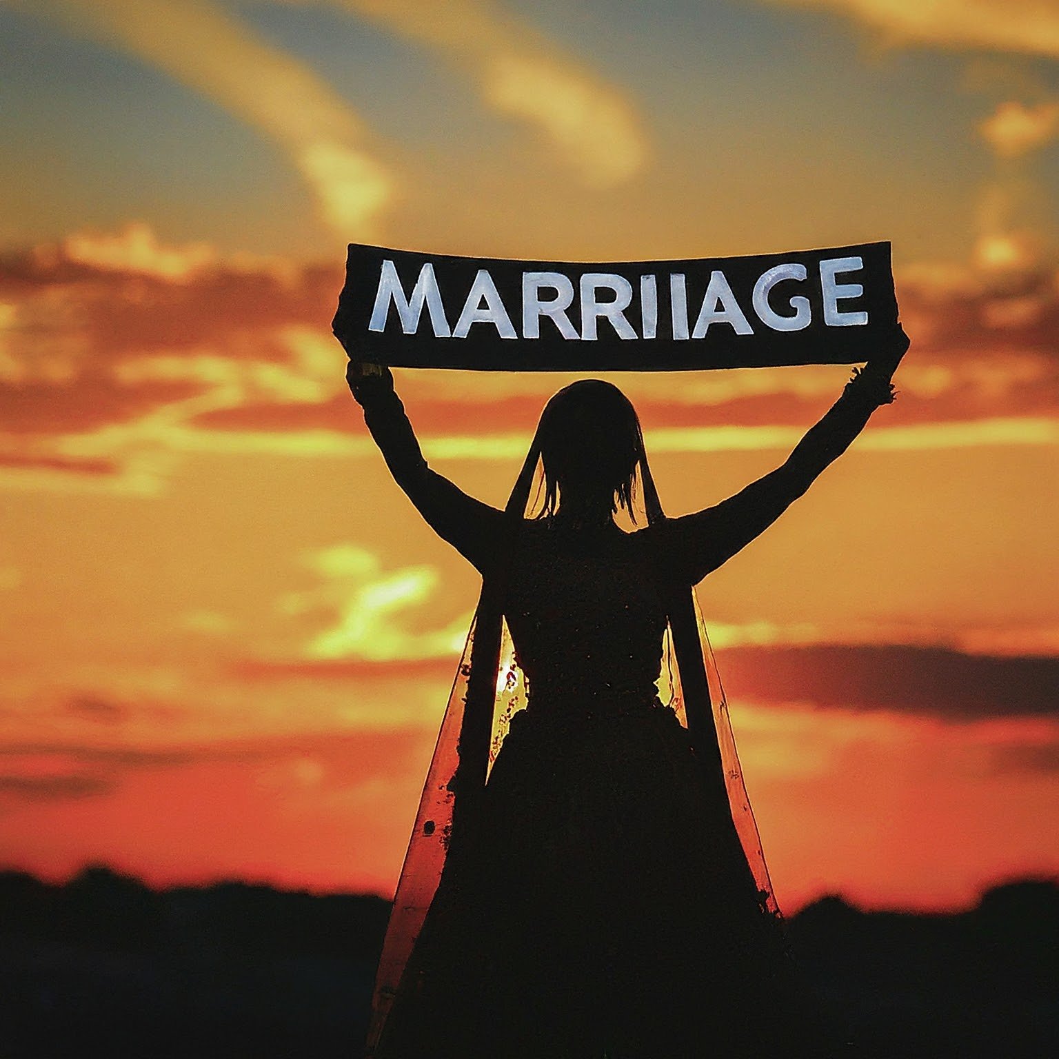 Girl holding marriage banner